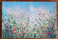 Two ANRY LYS Original Acrylic Paintings  “Spring Cascade”
