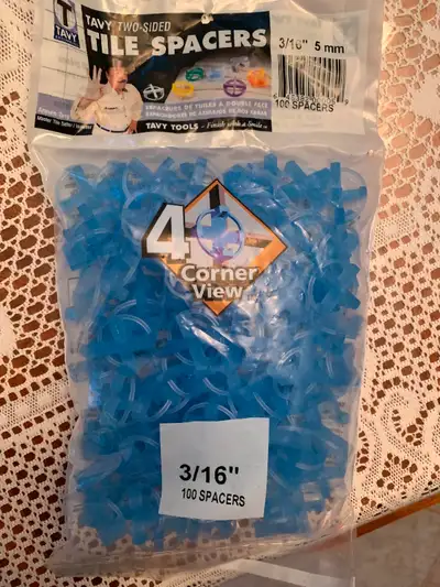 Selling new unopen bags Tavy 2 sided 4 corner tile spacers. Quantilty per bag is 100. Have 1 bag 3/1...