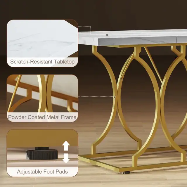 59" Dining Table for 6, Modern Marble-Pattern Kitchen Dinner in Dining Tables & Sets in Markham / York Region - Image 6
