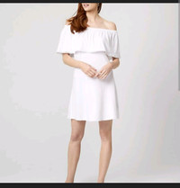 Jersey knit off-the-shoulder dress white M