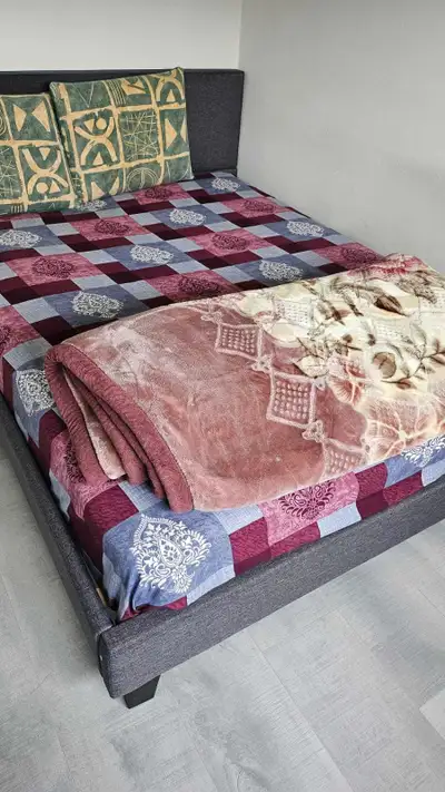 Queen sized mattress and bed frame, View more