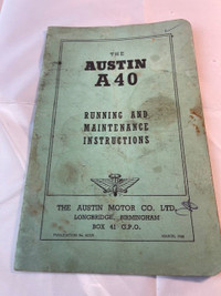 VINTAGE 1948 AUSTIN A40 RUNNING & MAINTENANCE INSTRUCTIONS #M014