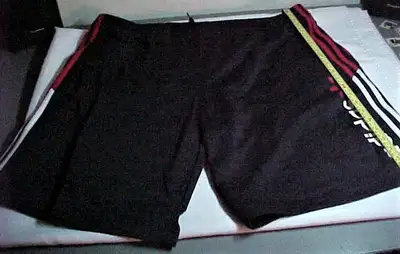 SELLING THIS BRAND NEW NEVER WORN PAIR OF ADIDAS BASKETBALL SHORTS, 100% POLYESTER, SIZE 2XL, SMOKE...