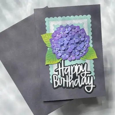 Handmade birthday card  and a matching envelope.  Hydrangea, View more