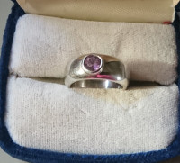 Vintage Sterling Silver Wide Band Amethyst Ring