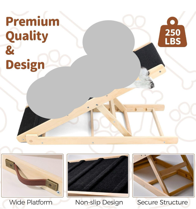 Wooden Dog Stairs, Adjustable Pet Dog Ramp with 5 Height Adjust in Accessories in Kitchener / Waterloo - Image 3