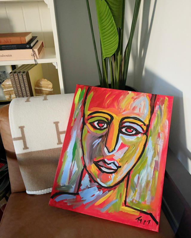 Original Signed Abstract Portrait Painting, signed TM 17 in Arts & Collectibles in Hamilton