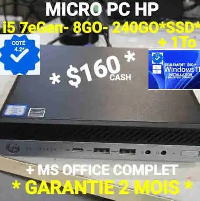 micro  pc HP - i5 7eGen- 8GO- 24GO*SSD, View more