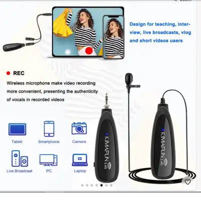 KIMAFUN Wireless Lavalier Microphone Lapel Collar Mic System for Smartphone PC, PA,Camera HIGH TECH:...
