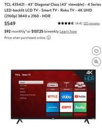 ON SALE!!! NEW 43" TVS 4K ROKU SMART TV FOR JUST $229.98 NO TAX