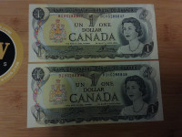 1973 Canada $1 BC-46b AU + CH UNC in 2 Sequential Banknotes