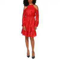 MICHAEL Michael Kors Womens Red Satin Cocktail Fit & Flare Dress
