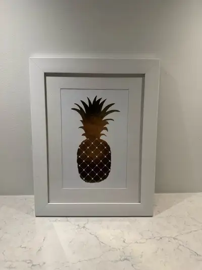 Cute pineapple framed art piece Gold pineapple with white frame Purchased from Homesense