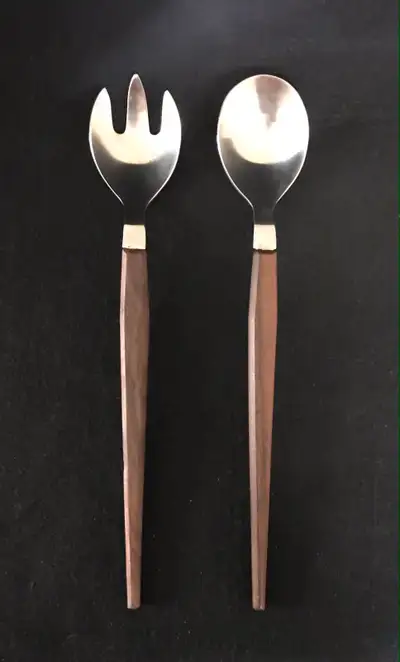 Danish MCM Teak and stainless steel salad server set, View more