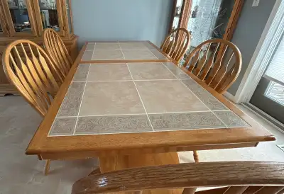 Oak & tile dining room table and chairs, View more