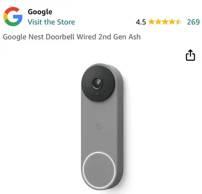 Google Nest Doorbell Wired 2nd Gen Ash, View more