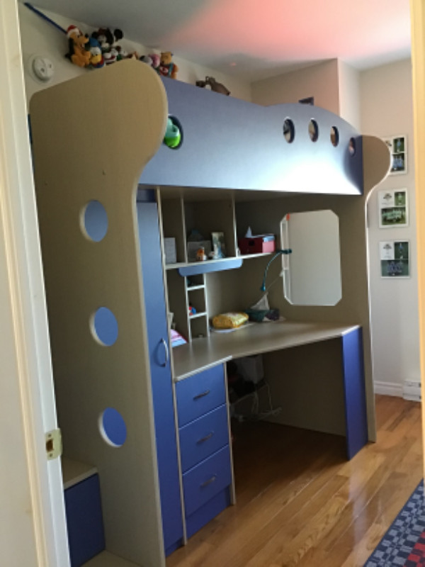 Twin sized NIKA loft bed with desk and storage - like new in Beds & Mattresses in Muskoka
