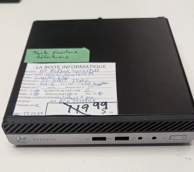 Tiny Desktop HP ProDesk 400 G3 DM i3-7100T 3,4Ghz 8Go SSD 120Go in Desktop Computers in Longueuil / South Shore - Image 2