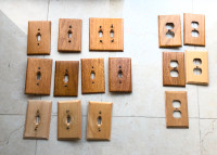 Wooden toggle switch plates and single duplex outlet wall plates
