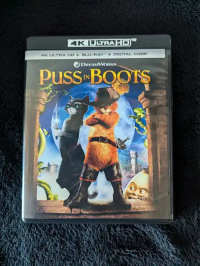 Puss in Boots 4K Blu-Ray, also comes with the regular blu-ray. Discs are in mint condition.