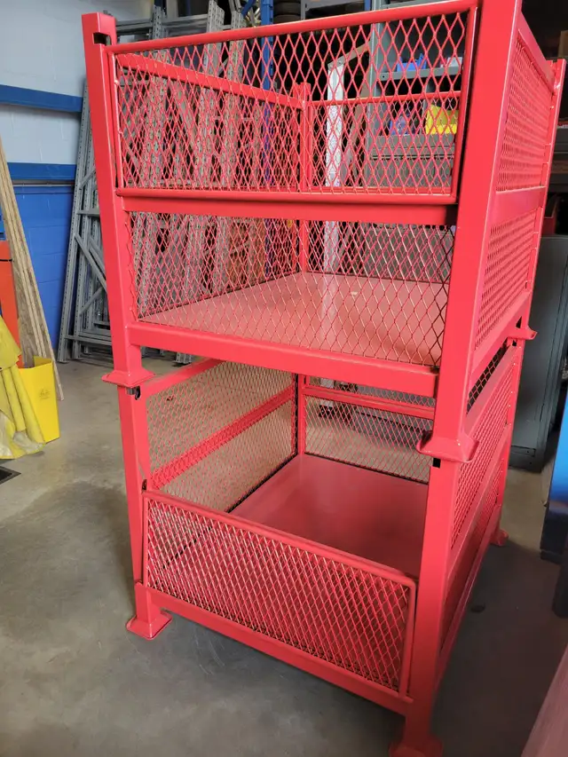 RED EXPANDED METAL BINS 34.5"x40.5"x32"H. STACKING PARTS BINS. in Tool Storage & Benches in London - Image 2