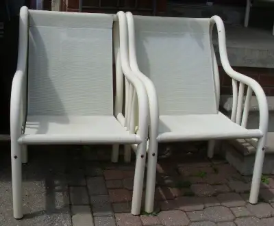 The chairs are, 23" wide x 3' tall x 31" long/length They are made of white heat formed pvc and plas...