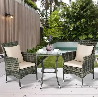  Costway 3-Piece Patio Furniture Set – HW70957WH (Grey/Beige) ✨, View more