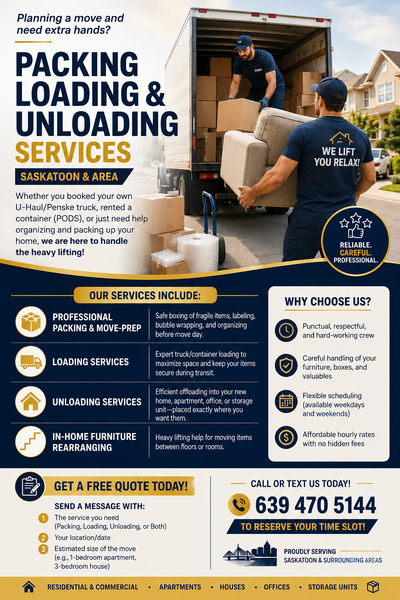 LOAD & UNLOAD HELP and MOVE-PREP/PACKING, View more