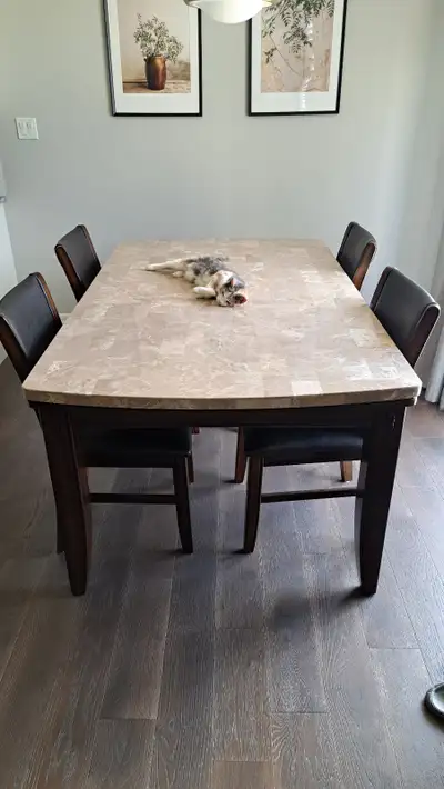 Dining table set - marble top with solid wood, View more