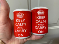 Brand New “Keep Calm and Carry On” salt & pepper shakers, $8