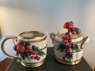 PRICE DROP! FITZ & FLOYD WINTER SPICE Christmas Creamer & Sugar, View more