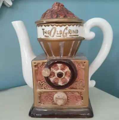 The Old Grind Chez Cafe Coffee Tea Pot Cardinal Hand painted, View more