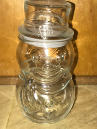 Vintage Christmas Jar Clear Glass Container Snowman 7.25"