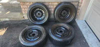 Selling a set of four winter tires mounted on 16-inch steel wheels. These were used for winter drivi...