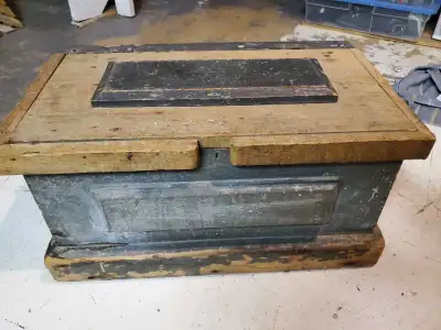 Early carpenters wooden tool box, View more