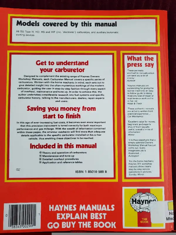 SU CARBURETORS REPAIR MANUAL in Non-fiction in Edmonton - Image 3