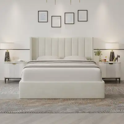 Closing Down Sale on Modern Velvet Cream Storage Bed, View more