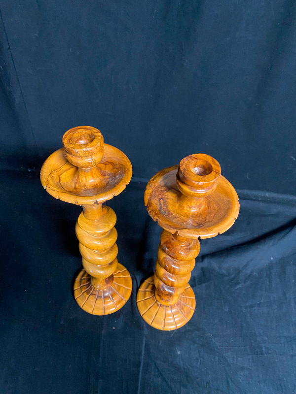 Pair of Carved Wooden Candle Holders in Home Décor & Accents in Moncton - Image 2