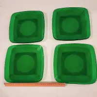 4 Vintage Forest Green Glass Luncheon Plates