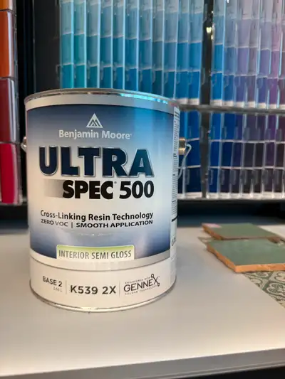 Benjamin Moore Ultra Spec 500, Semi-gloss finish. Discontinued formula being sold at 50% OFF!! Conta...
