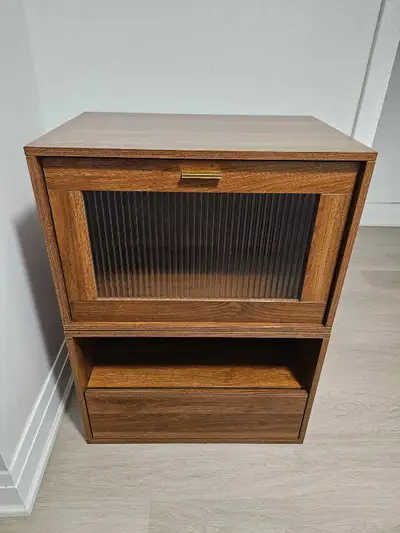 Modern Walnut Storage Cabinet – Drawer + Flip Door, View more