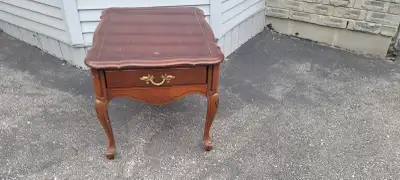 Antique vintage wooden end or side table with drawer, View more