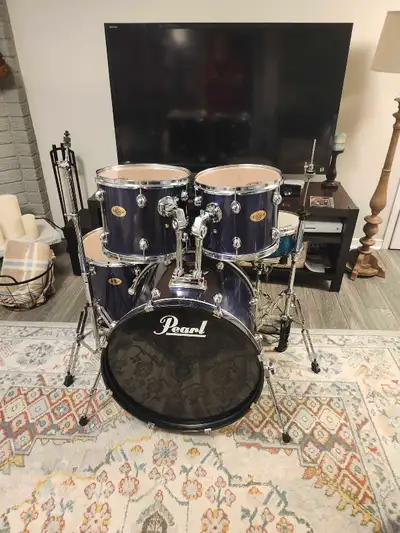 5 pc. Pearl Target drums, hardware, cymbals., View more