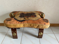 Leather Teak & Brass Camel Saddle Foot/ Stool Moroccan Egyptian