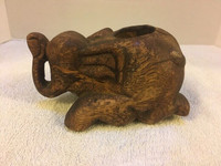 Retro Vantage Hand Carved WOOD ELEPHANT CANDLE Holder Nice