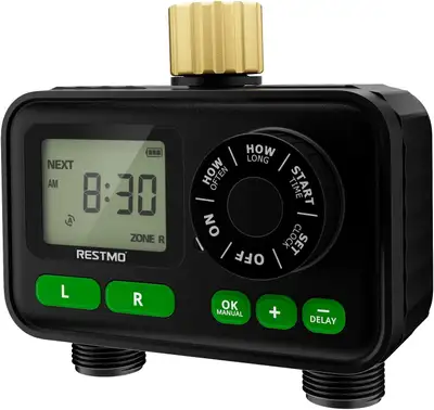 2 Zone Sprinkler Timer Hose Faucet Programmable Large Dial Brass, View more
