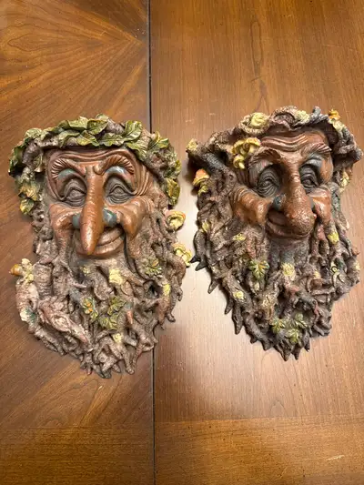 2 x ceramic Wood Spirit Tree Face shelf/decor, View more