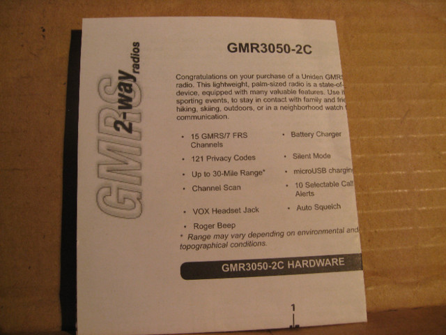 UNIDEN GMR 3050-2C WALKI TALKIES 50 MILE RADIOS in Hobbies & Crafts in Calgary