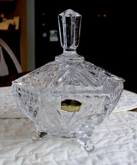 Polonia Footed Candy Dish 24% Hand Cut Lead Crystal