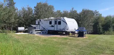 Camper, Shed, 3000 lb boat lift & dock, 400 watt honda power plant, 14ft Al boat & trailer on leased...